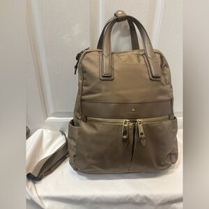 Travanti Padded Travel Backpack Tan with gold accents 15x14”